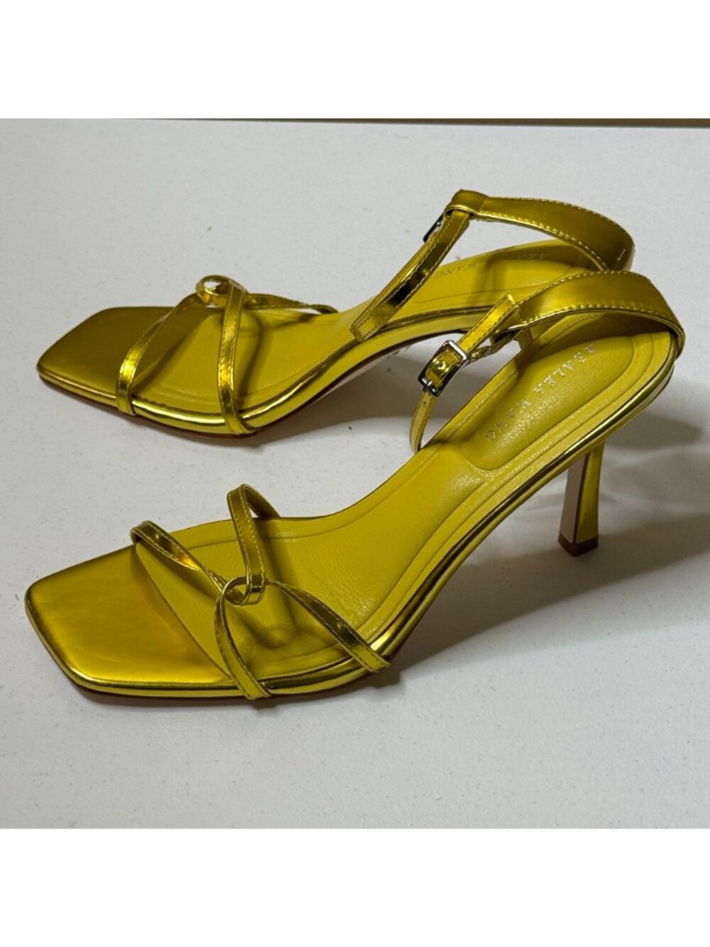 Azalea Wang Gold Metallic Strappy Heels Womens 9 Square Toe Ankle Strap - Picture 8 of 9